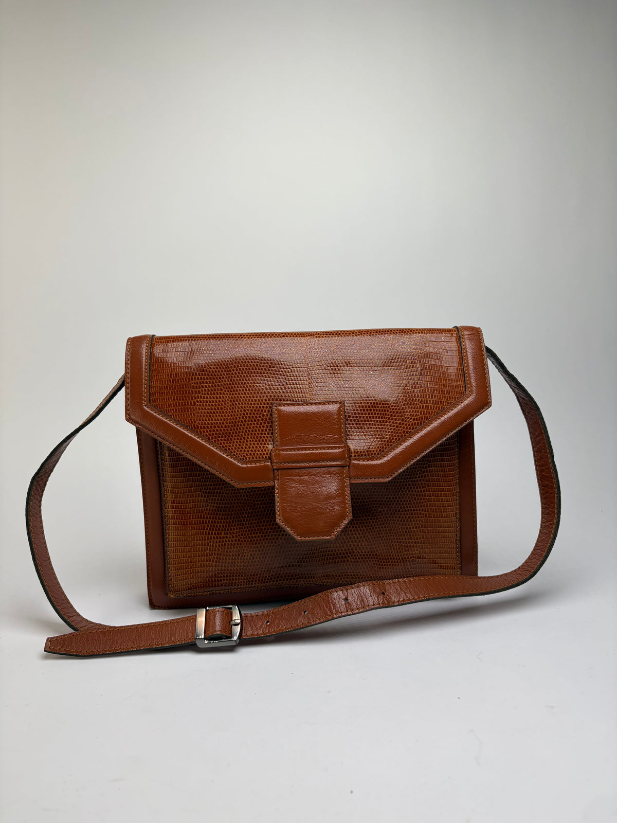 Vintage Yves Saint Laurent Patent Flap Crossbody Bag Light Brown