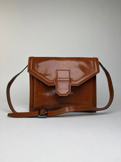 Vintage Yves Saint Laurent Patent Flap Crossbody Bag Light Brown