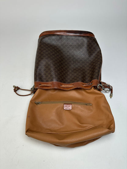Vintage Celine Triomphe Monogram SEAU Leather Shoulder Bag Brown