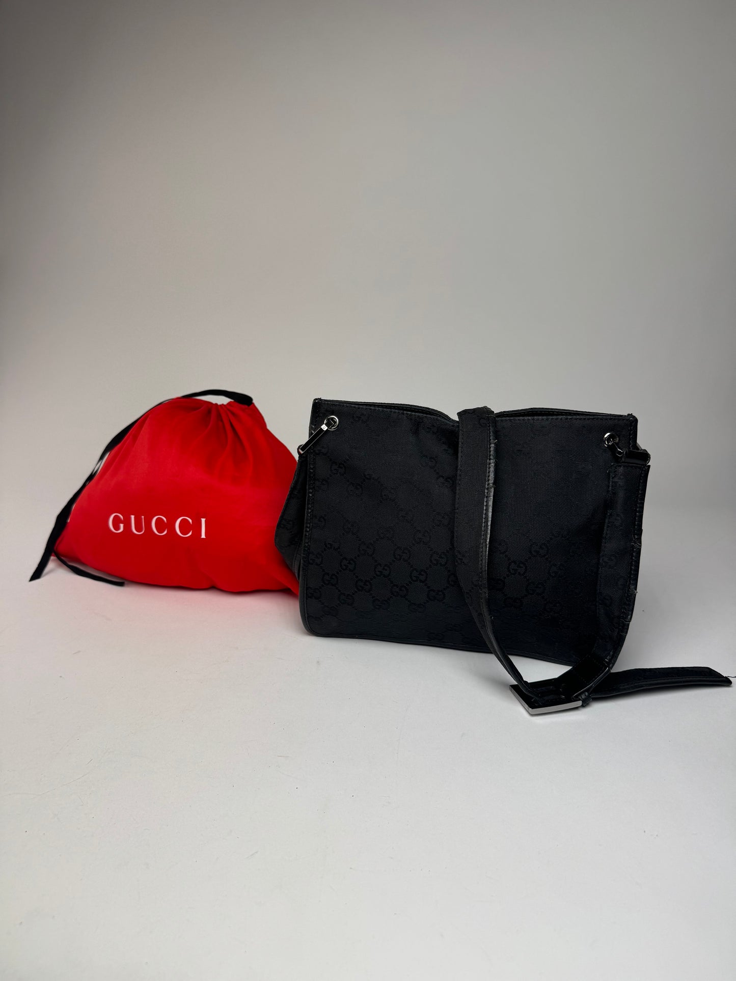 Vintage Gucci Monogram Shoulder Bag Black
