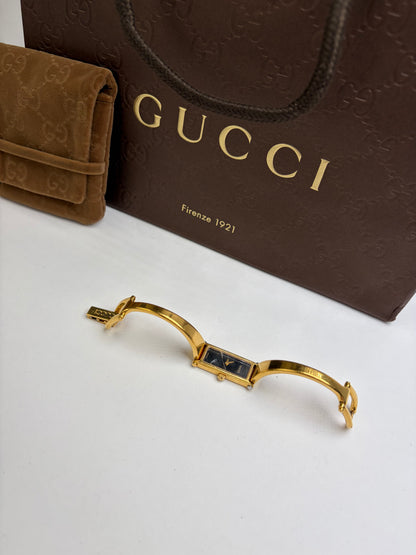 Vintage Gucci Bracelet Watch Gold-Tone Black Dial