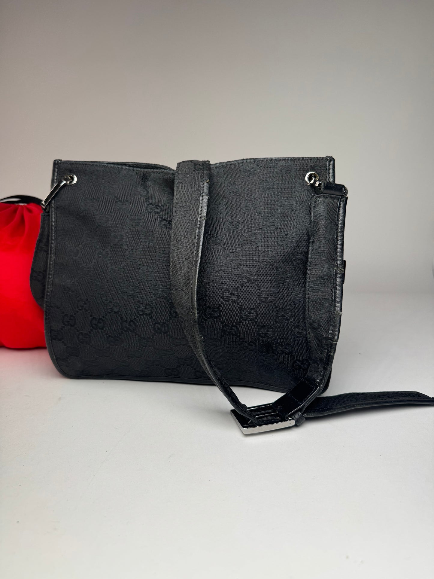 Vintage Gucci Monogram Shoulder Bag Black