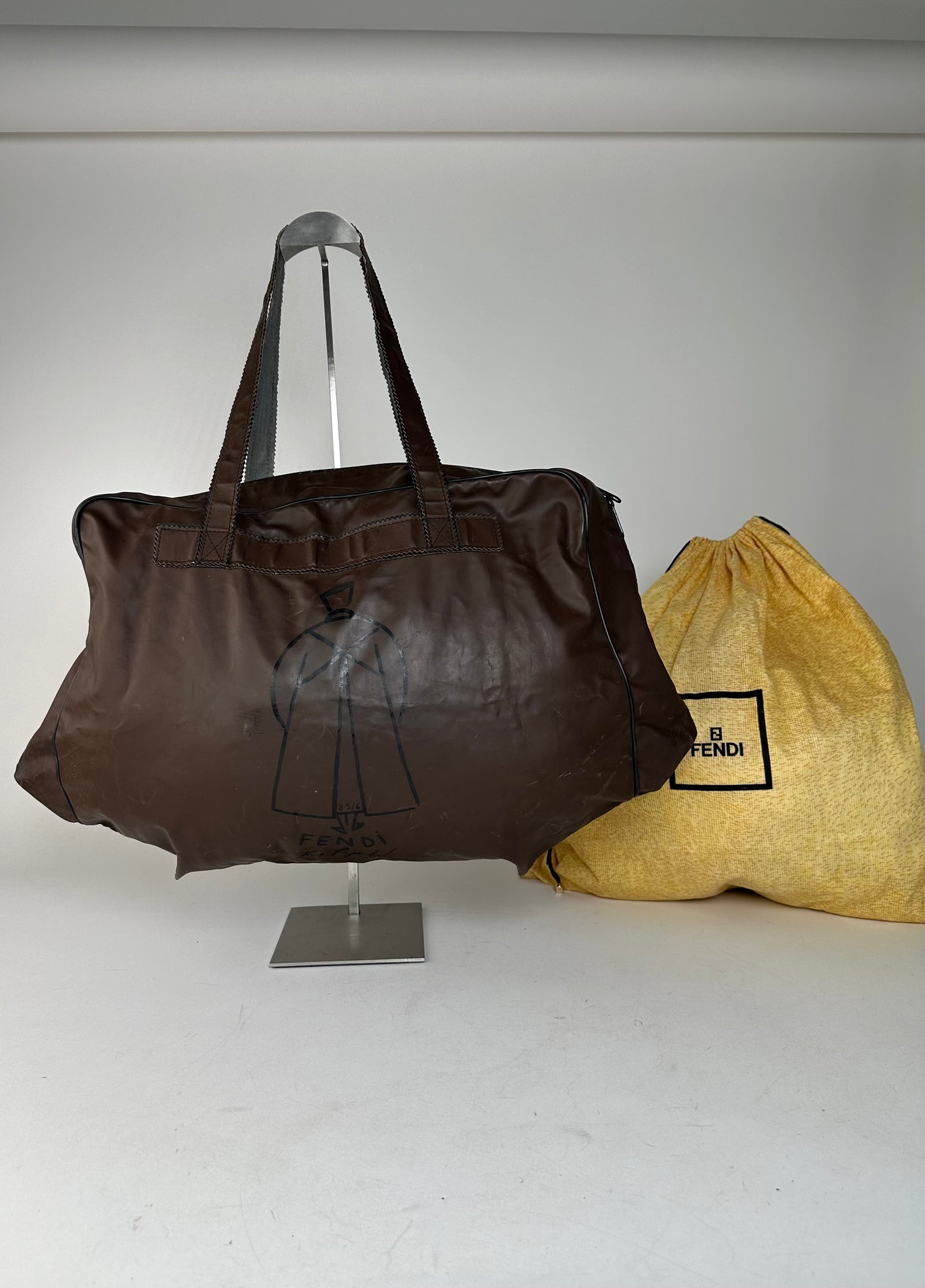 Vintage Fendi Polyester Leather Handbag Brown
