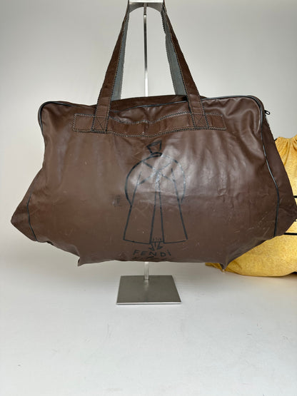 Vintage Fendi Polyester Leather Handbag Brown