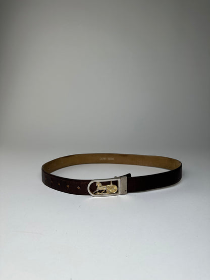Vintage Celine Cowhide Leather Belt Y2K Dark Brown Gold