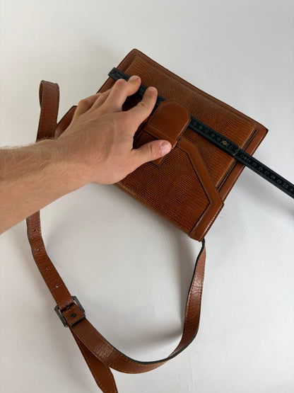 Vintage Yves Saint Laurent Patent Flap Crossbody Bag Light Brown