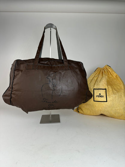 Vintage Fendi Polyester Leather Handbag Brown