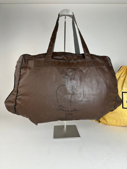 Vintage Fendi Polyester Leather Handbag Brown