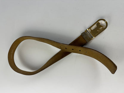 Vintage Celine Cowhide Leather Belt Y2K Dark Brown Gold