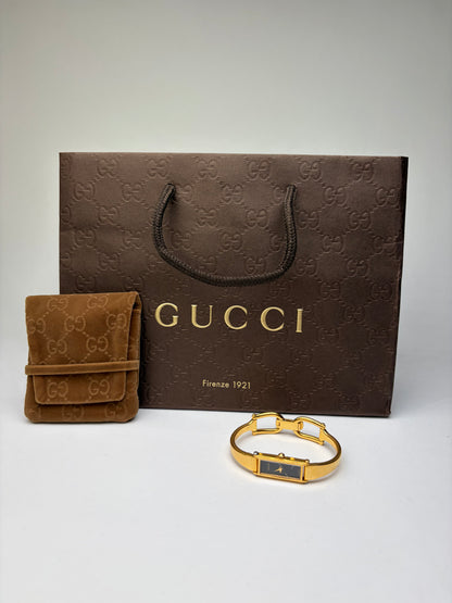 Vintage Gucci Bracelet Watch Gold-Tone Black Dial