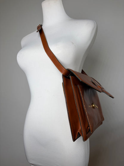 Vintage Yves Saint Laurent Patent Flap Crossbody Bag Light Brown