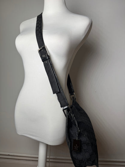 Vintage Gucci Monogram Shoulder Bag Black