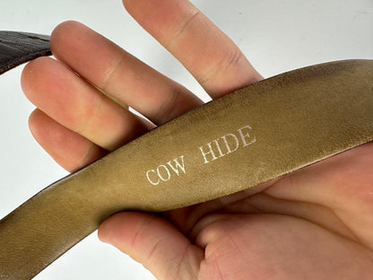 Vintage Celine Cowhide Leather Belt Y2K Dark Brown Gold