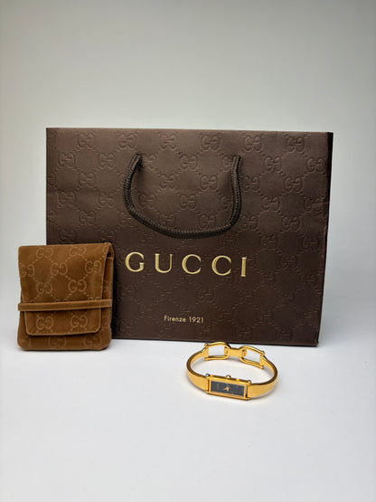 Vintage Gucci Bracelet Watch Gold-Tone Black Dial