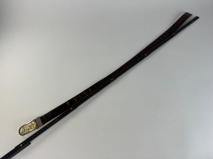 Vintage Celine Cowhide Leather Belt Y2K Dark Brown Gold