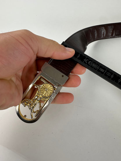 Vintage Celine Cowhide Leather Belt Y2K Dark Brown Gold
