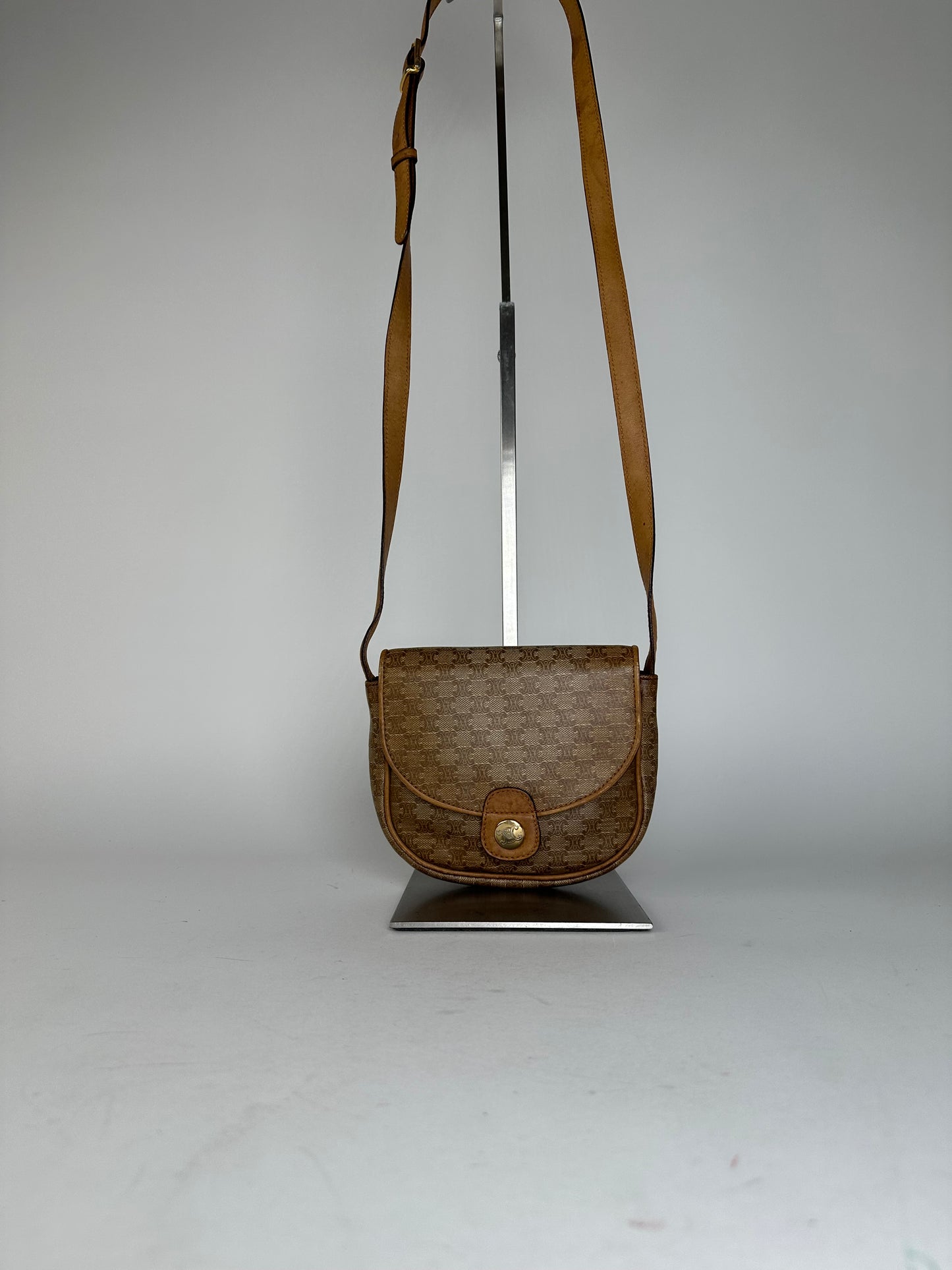 Vintage Celine Paris Leather Triomphe Mini Crossbody Bag Brown