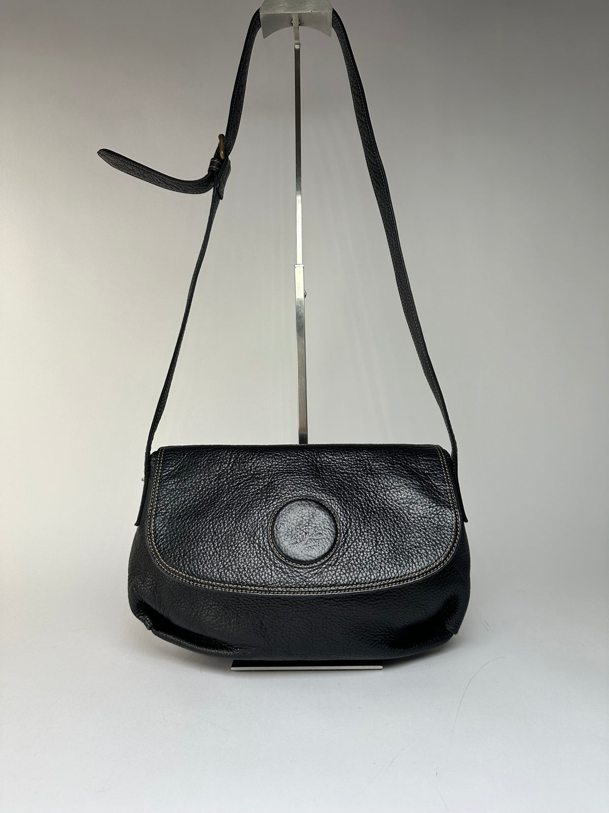 Vintage Givenchy Pebbled Leather Flap Crossbody Bag Late 1980s Black