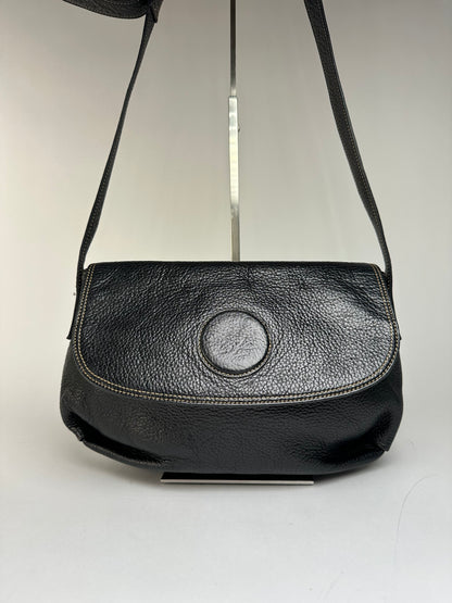 Vintage Givenchy Pebbled Leather Flap Crossbody Bag Late 1980s Black