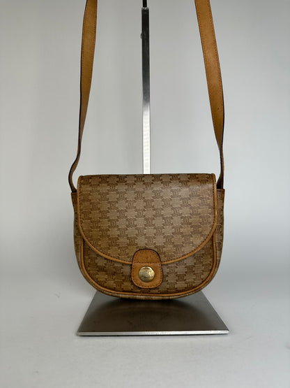 Vintage Celine Paris Leather Triomphe Mini Crossbody Bag Brown