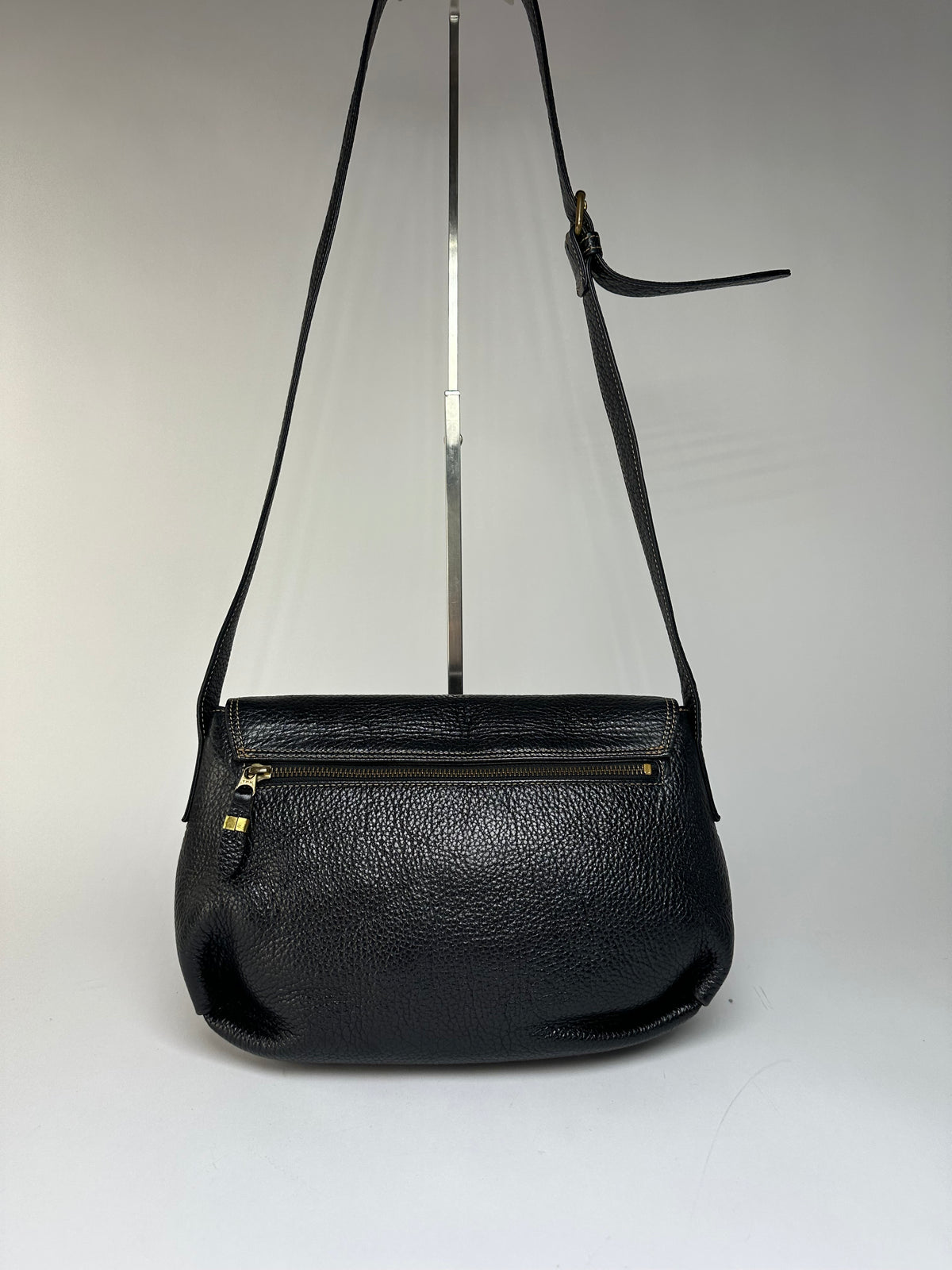 Vintage Givenchy Pebbled Leather Flap Crossbody Bag Late 1980s Black