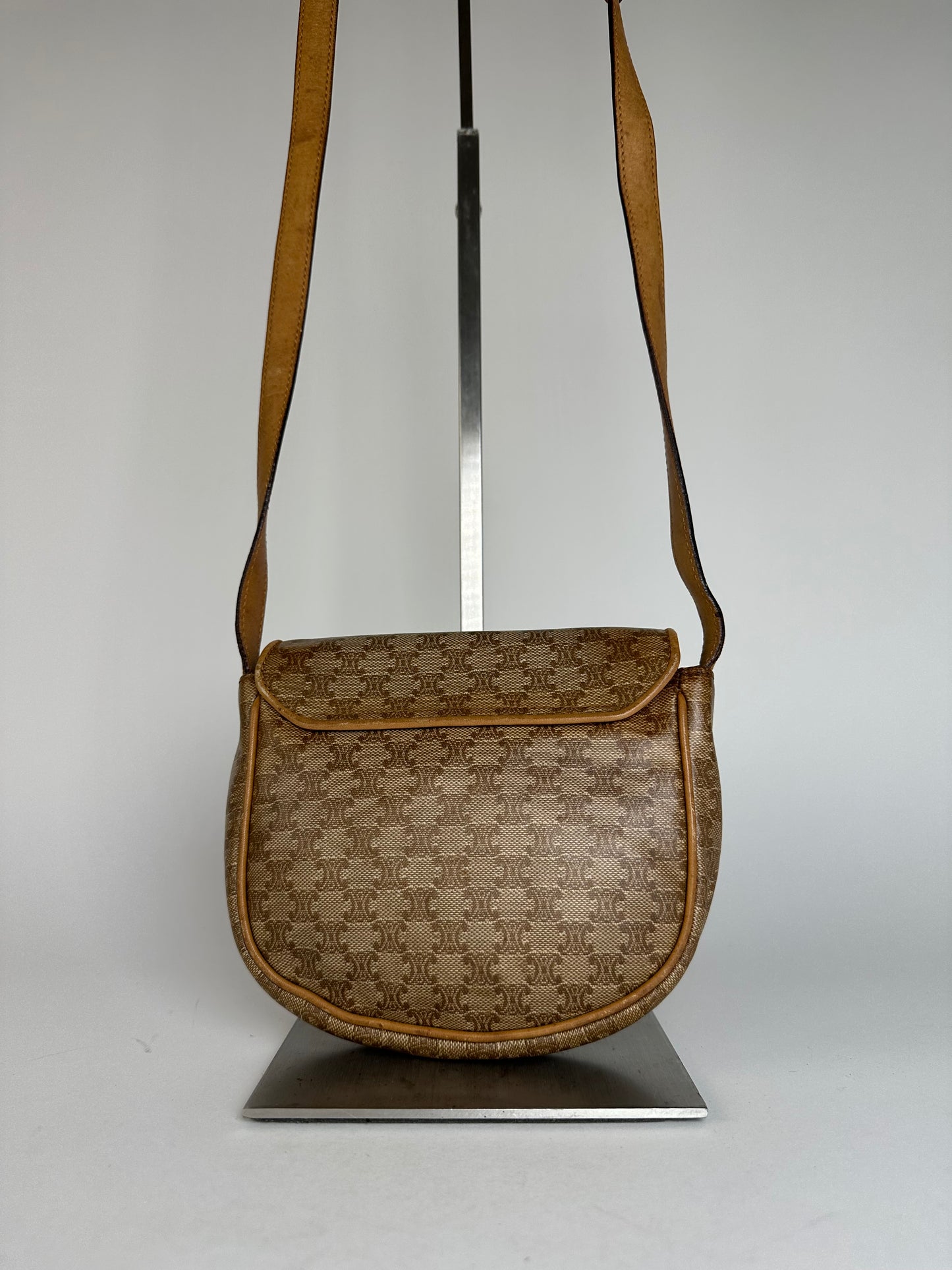 Vintage Celine Paris Leather Triomphe Mini Crossbody Bag Brown
