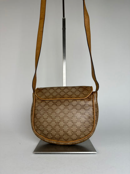 Vintage Celine Paris Leather Triomphe Mini Crossbody Bag Brown