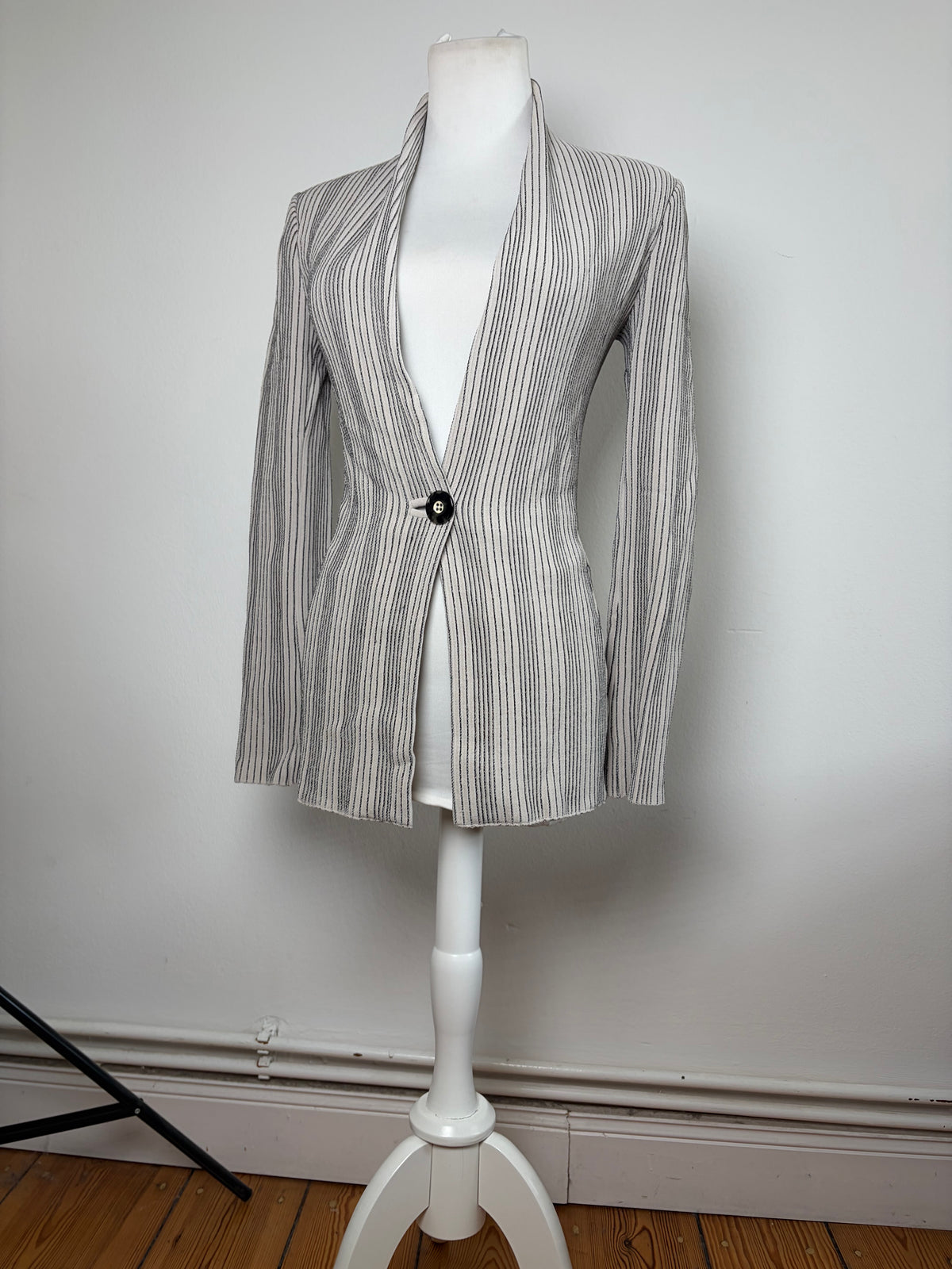 Vintage Giorgio Armani Striped Knit Blazer Cream Black S