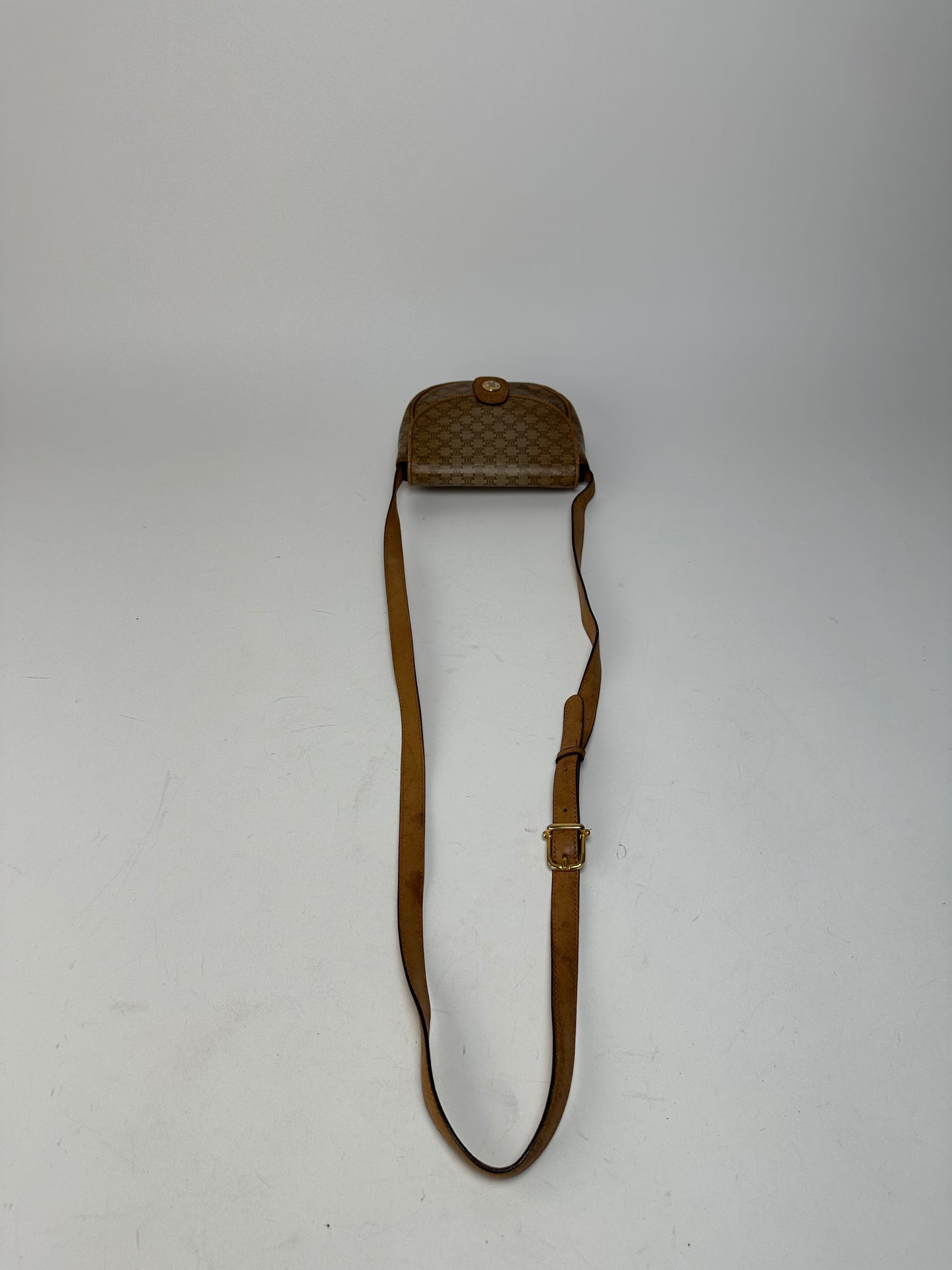 Vintage Celine Paris Leather Triomphe Mini Crossbody Bag Brown