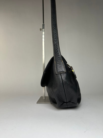 Vintage Givenchy Pebbled Leather Flap Crossbody Bag Late 1980s Black