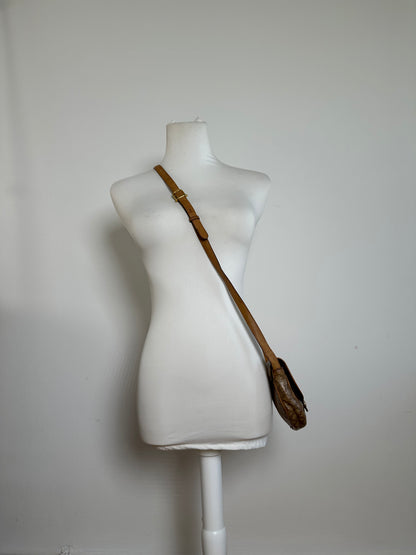 Vintage Celine Paris Leather Triomphe Mini Crossbody Bag Brown