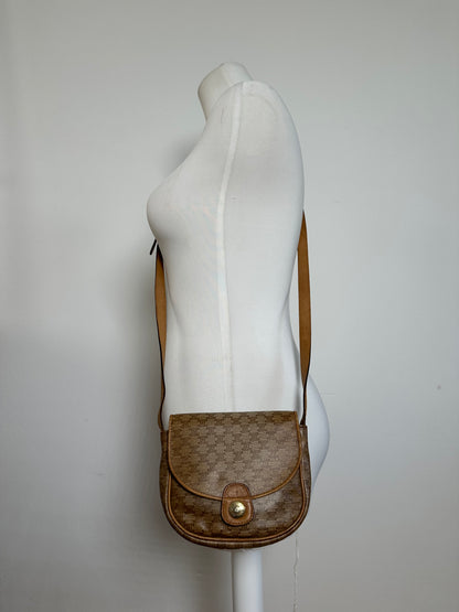 Vintage Celine Paris Leather Triomphe Mini Crossbody Bag Brown
