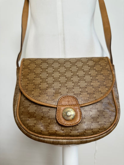 Vintage Celine Paris Leather Triomphe Mini Crossbody Bag Brown
