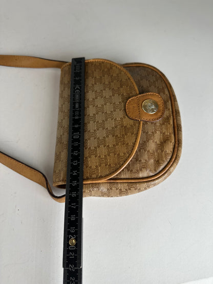 Vintage Celine Paris Leather Triomphe Mini Crossbody Bag Brown