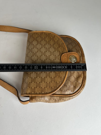 Vintage Celine Paris Leather Triomphe Mini Crossbody Bag Brown