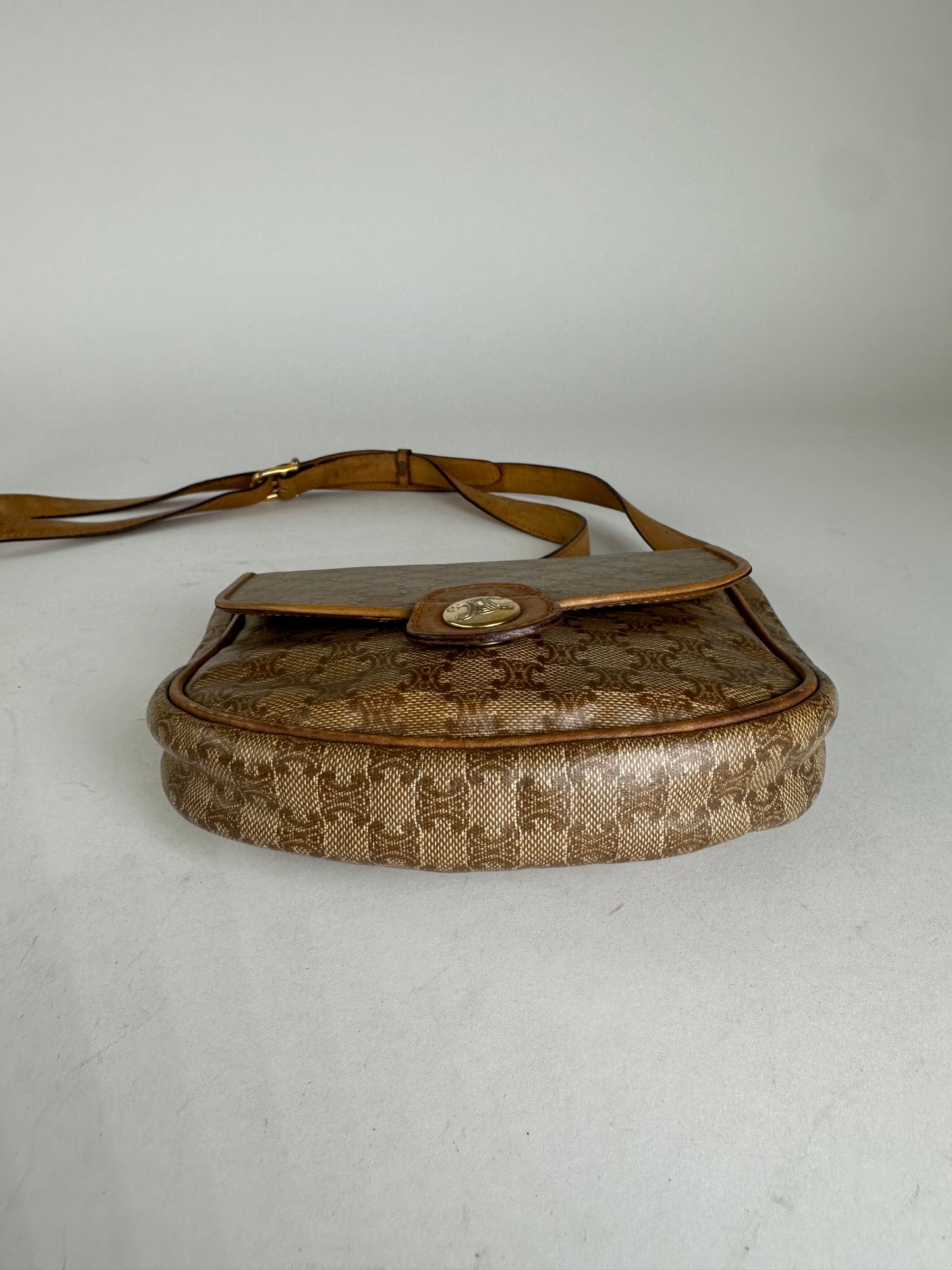 Vintage Celine Paris Leather Triomphe Mini Crossbody Bag Brown