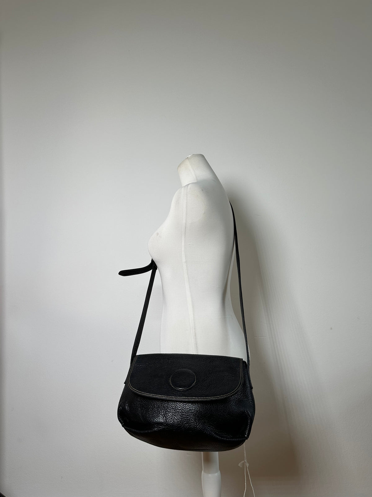 Vintage Givenchy Pebbled Leather Flap Crossbody Bag Late 1980s Black