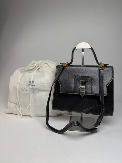 Vintage Courreges 2Way Leather Handbag Black