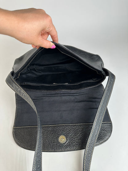 Vintage Givenchy Pebbled Leather Flap Crossbody Bag Late 1980s Black