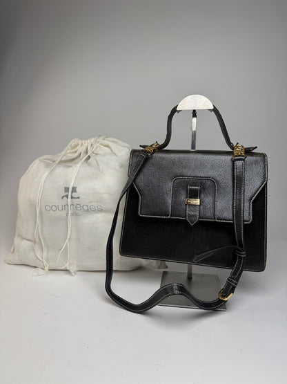 Vintage Courreges 2Way Leather Handbag Black