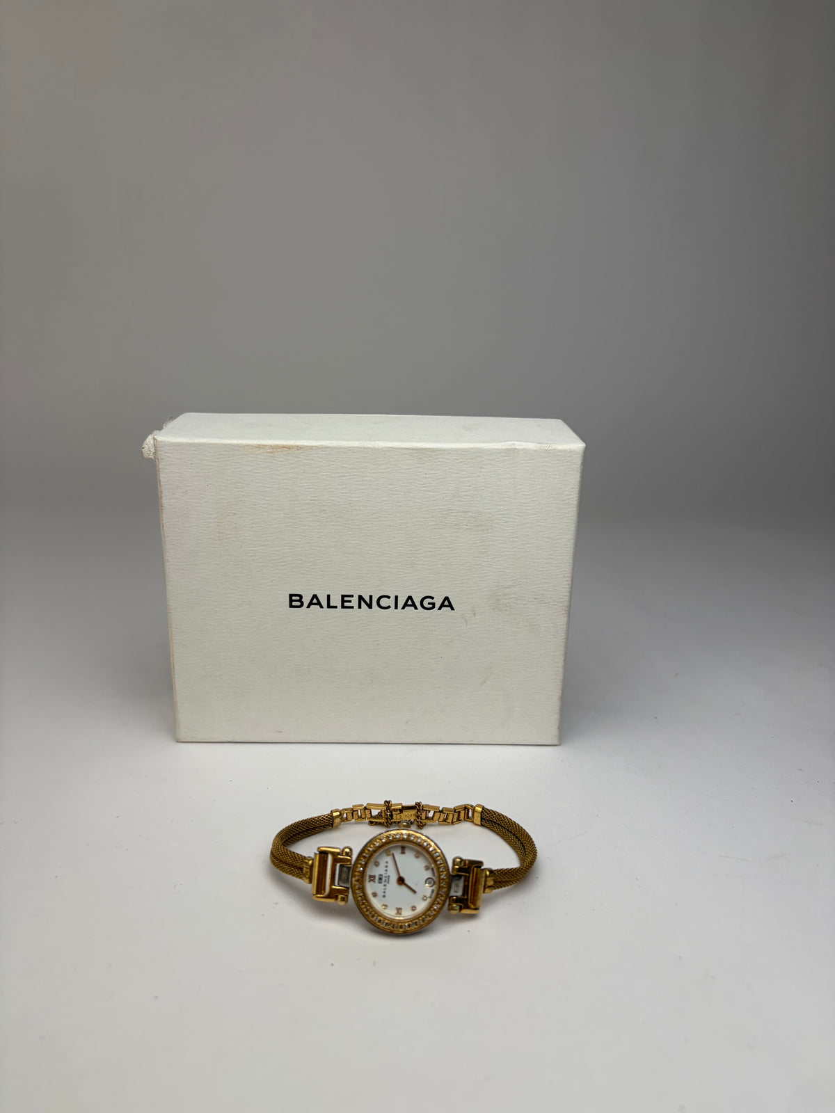 Vintage Balenciaga Mesh Bracelet Ladies' Watch Gold White c. Late 1980s