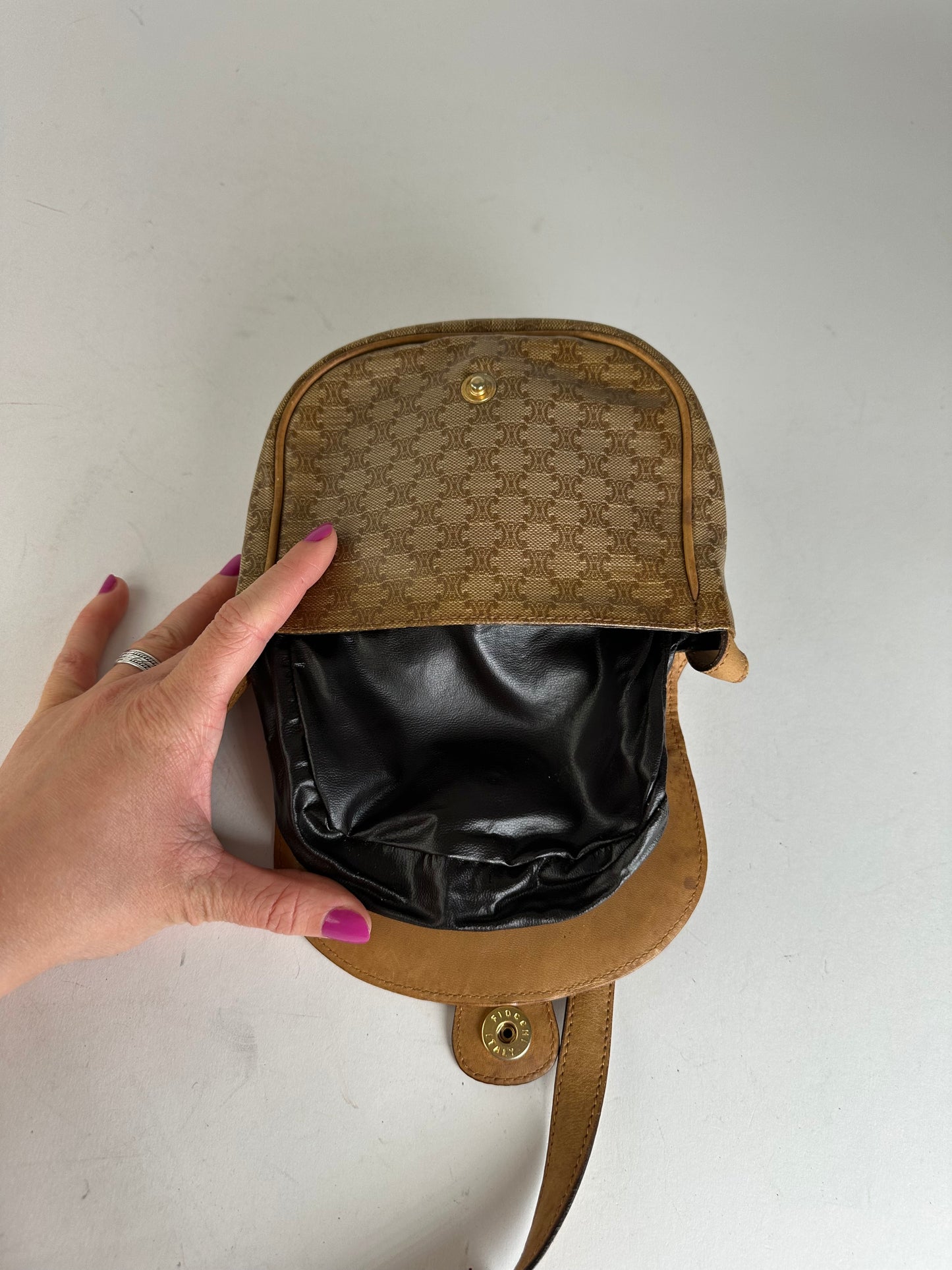 Vintage Celine Paris Leather Triomphe Mini Crossbody Bag Brown