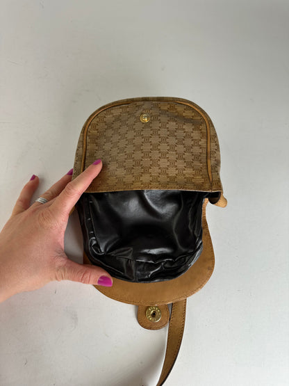 Vintage Celine Paris Leather Triomphe Mini Crossbody Bag Brown