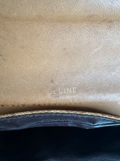 Vintage Celine Paris Leather Triomphe Mini Crossbody Bag Brown