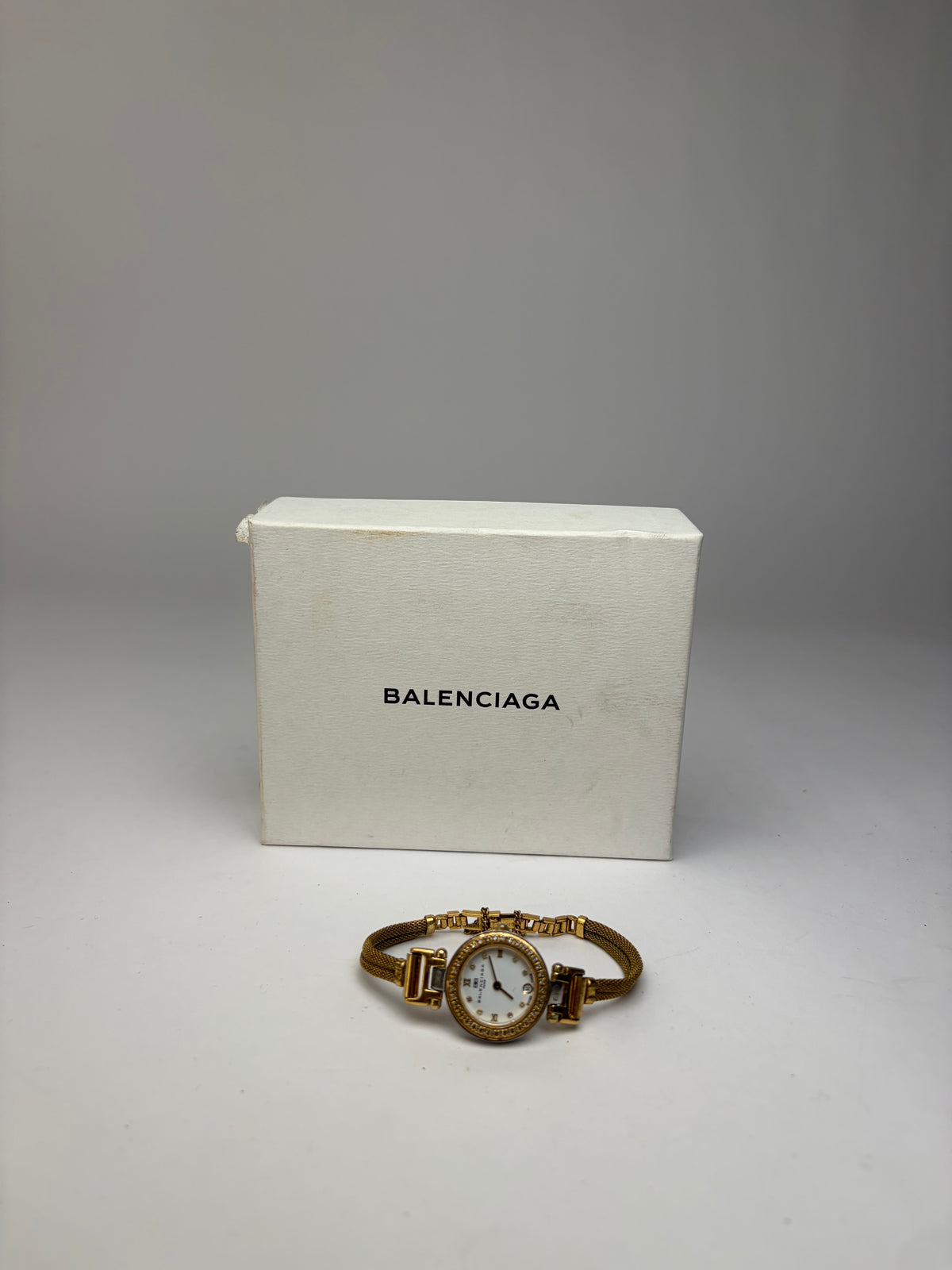 Vintage Balenciaga Mesh Bracelet Ladies' Watch Gold White c. Late 1980s