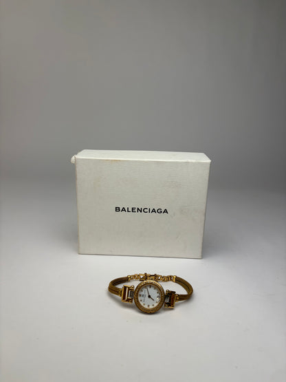 Vintage Balenciaga Mesh Bracelet Ladies' Watch Gold White c. Late 1980s