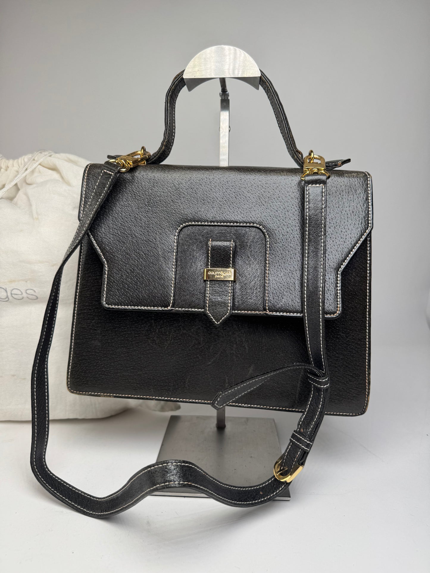 Vintage Courreges 2Way Leather Handbag Black