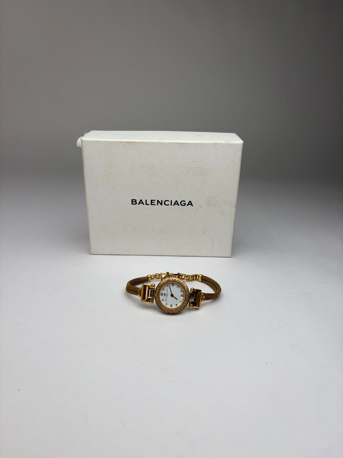 Vintage Balenciaga Mesh Bracelet Ladies' Watch Gold White c. Late 1980s