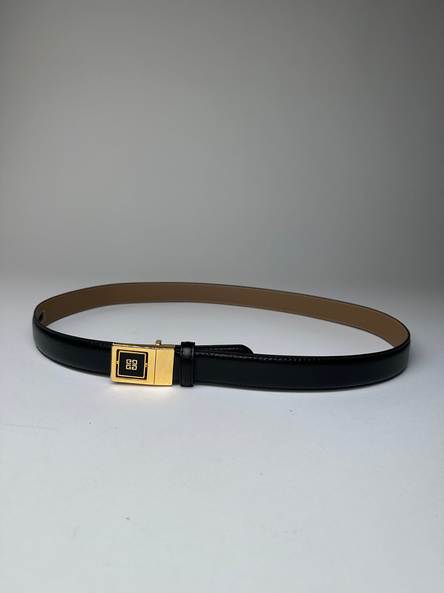 Vintage Givenchy Logo Buckle Belt 90s Black Beige Gold