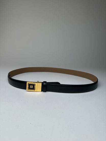 Vintage Givenchy Logo Buckle Belt 90s Black Beige Gold